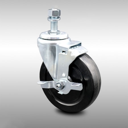 Service Caster 5 Inch SS Hard Rubber Wheel Swivel 1/2 Inch Threaded Stem Caster with Brake SCC SCC-SSTS20S514-HRS-TLB-121315